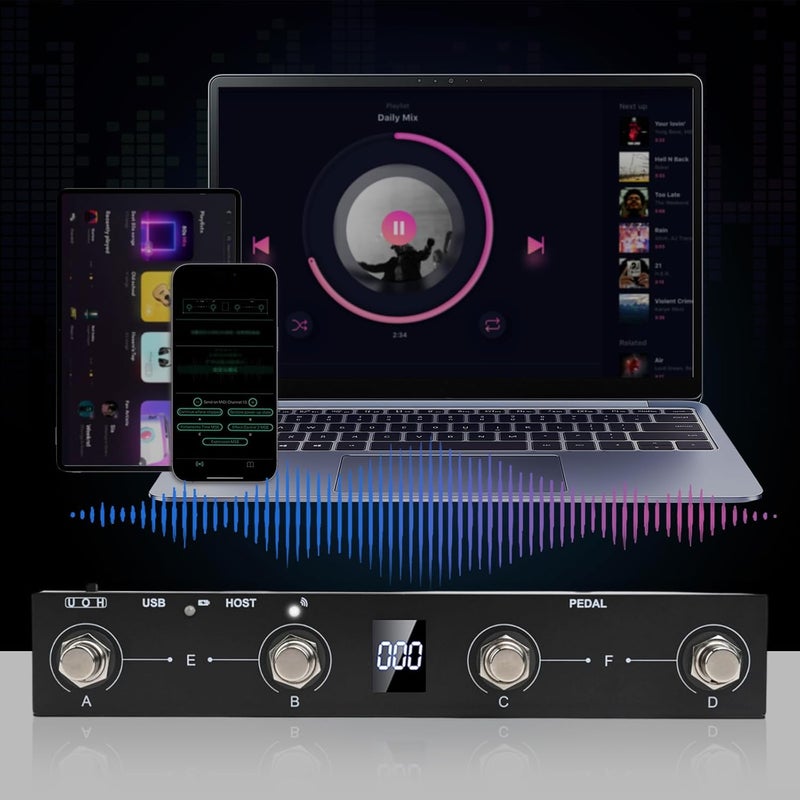 Cloudpower لوحة تحكم دواسة MIDI لجهاز MVAVE Chocolate Plus القابلة لإعادة الشحن 4 أزرار USB للموسيقيين لتطبيق CubeSuite لجهاز التحكم في MIDI دواسة معدنية (أسود) - Image 2
